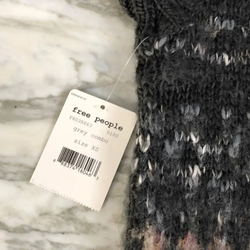 Free People Womens Snow Bunny Wool Blend Slouchy Fair Isle Sweater Top Size XS